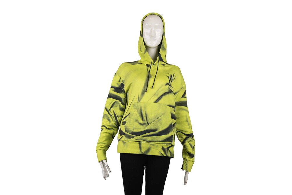 Louis Vuitton Green Black Neon Hoodie Drape Print Cotton Fleece Size XS